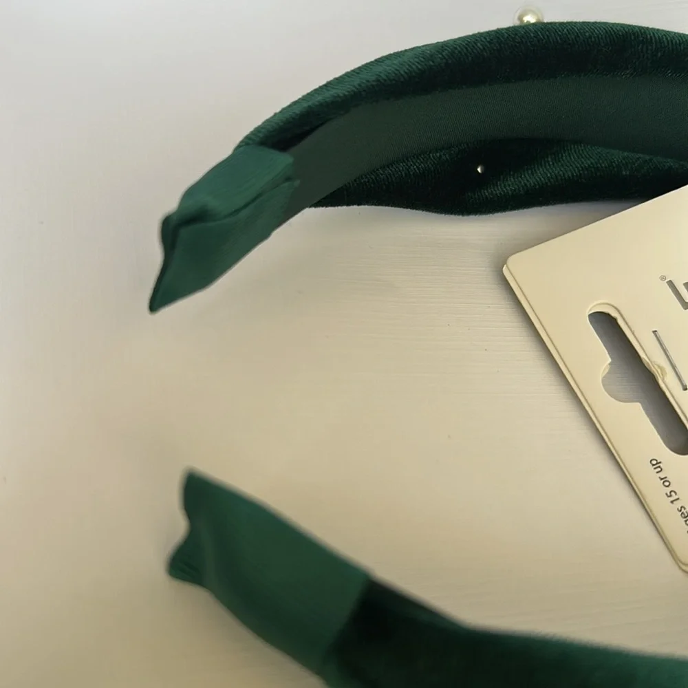 Visage Sage Green Velvet Headband with Pearls